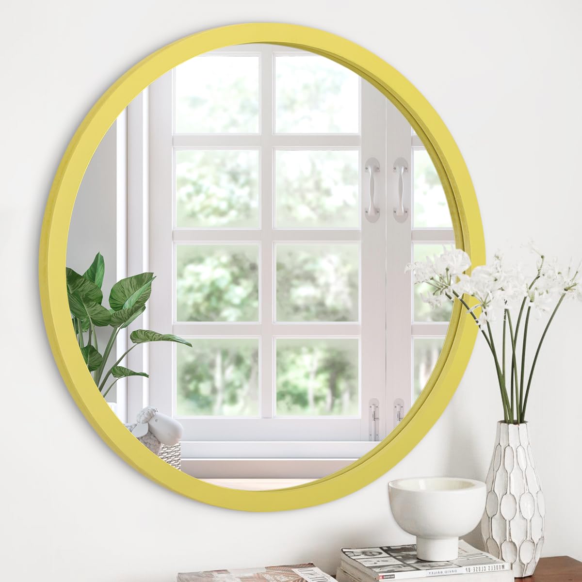 JJUUYOU Round Wall Mirror Rustic Small Circle Mirror for Bathroom Circular Farmhouse Home Mirrors Wood Frame Mirrors for Living Room Bedroom Dorm Entryway and More