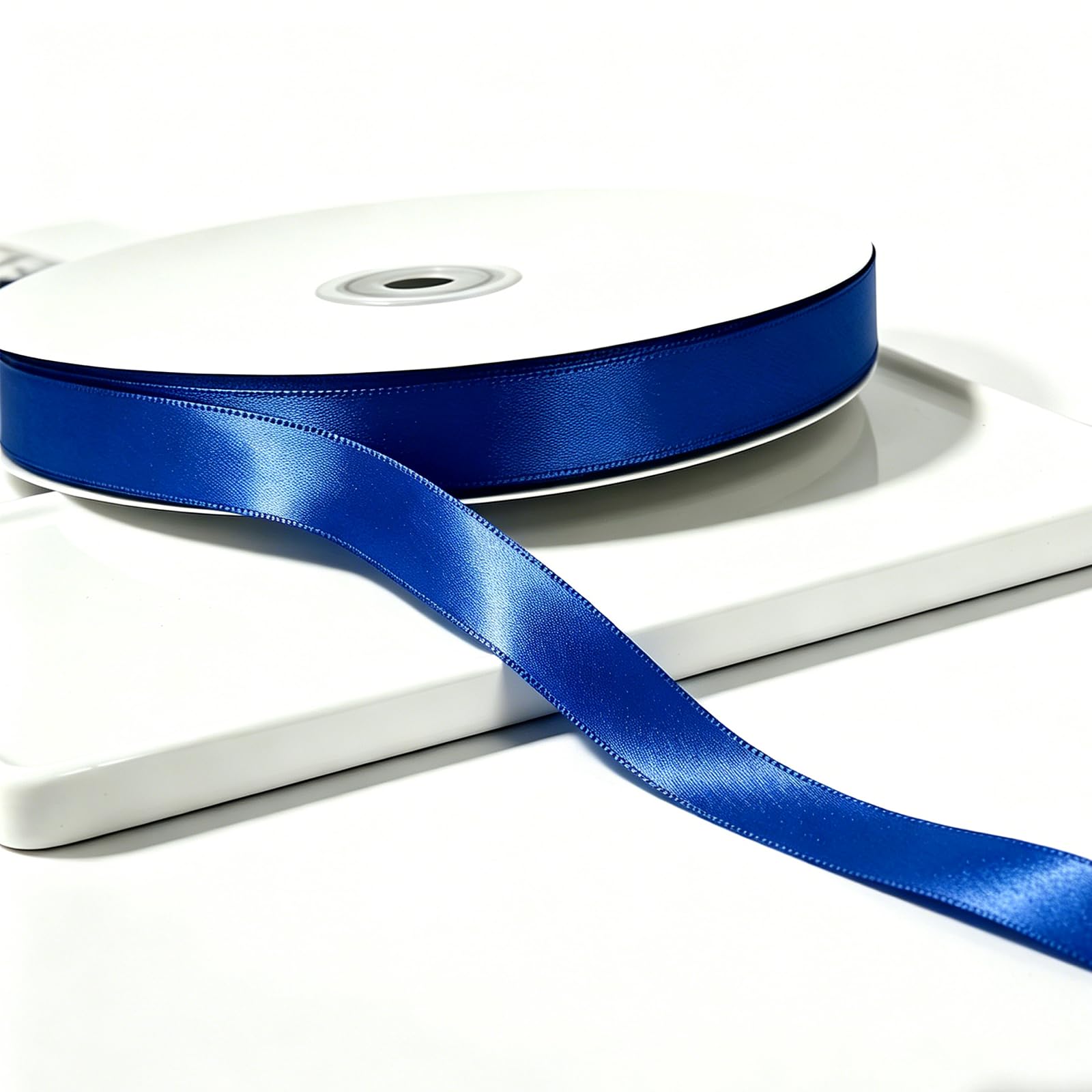 We Moment Zone Blue Satin Ribbon 10mm x 91m – 3/8Inch Wide Thick Fabric Ribbon Roll for Gift Wrapping, Crafts, Party Decoration, Florist & Wedding – Long Length Gift Wrap Ribbon
