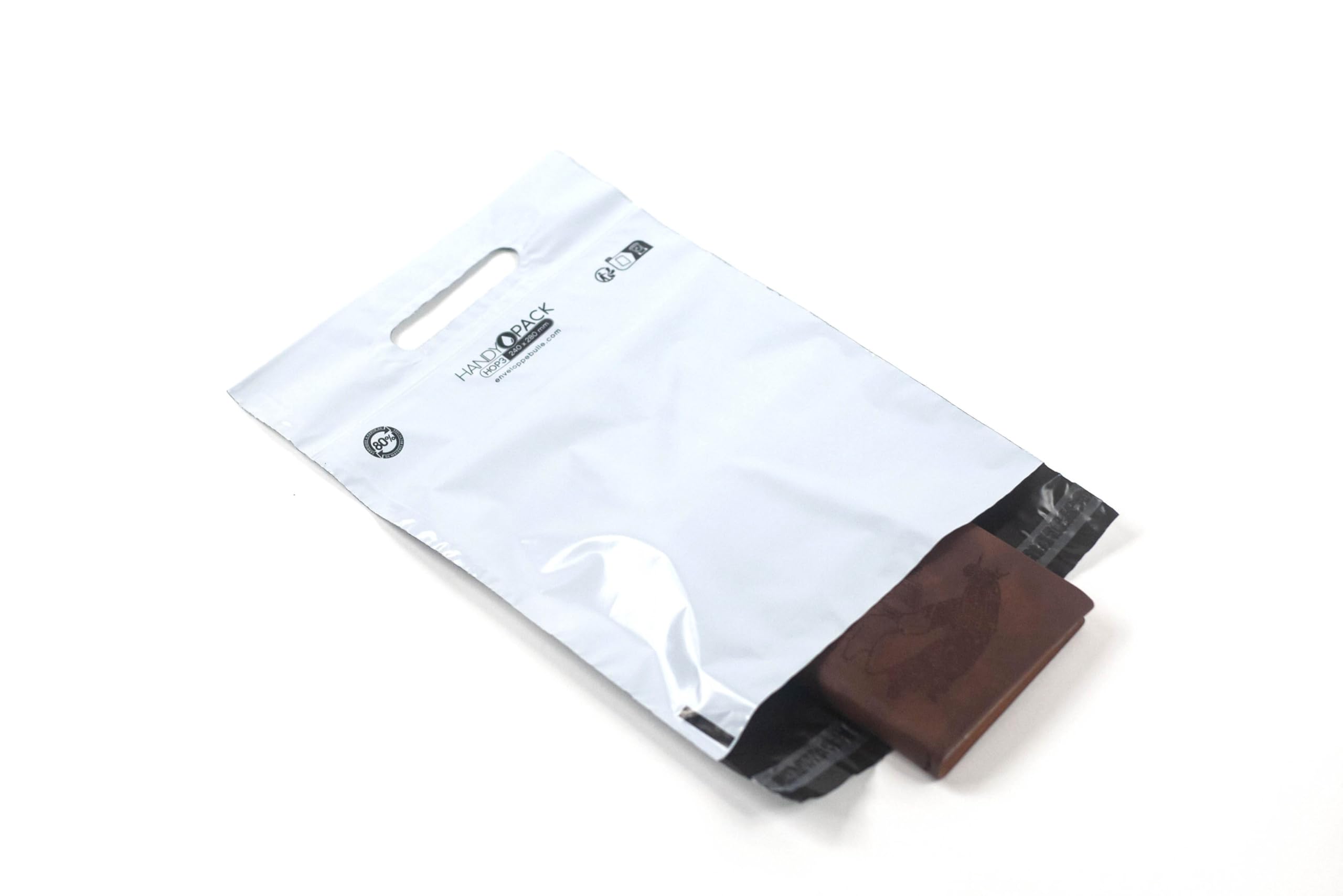 HandyOpack Buste in plastica bianca opaca con manico per il trasporto (500, HOP3-240x280 millimetri)