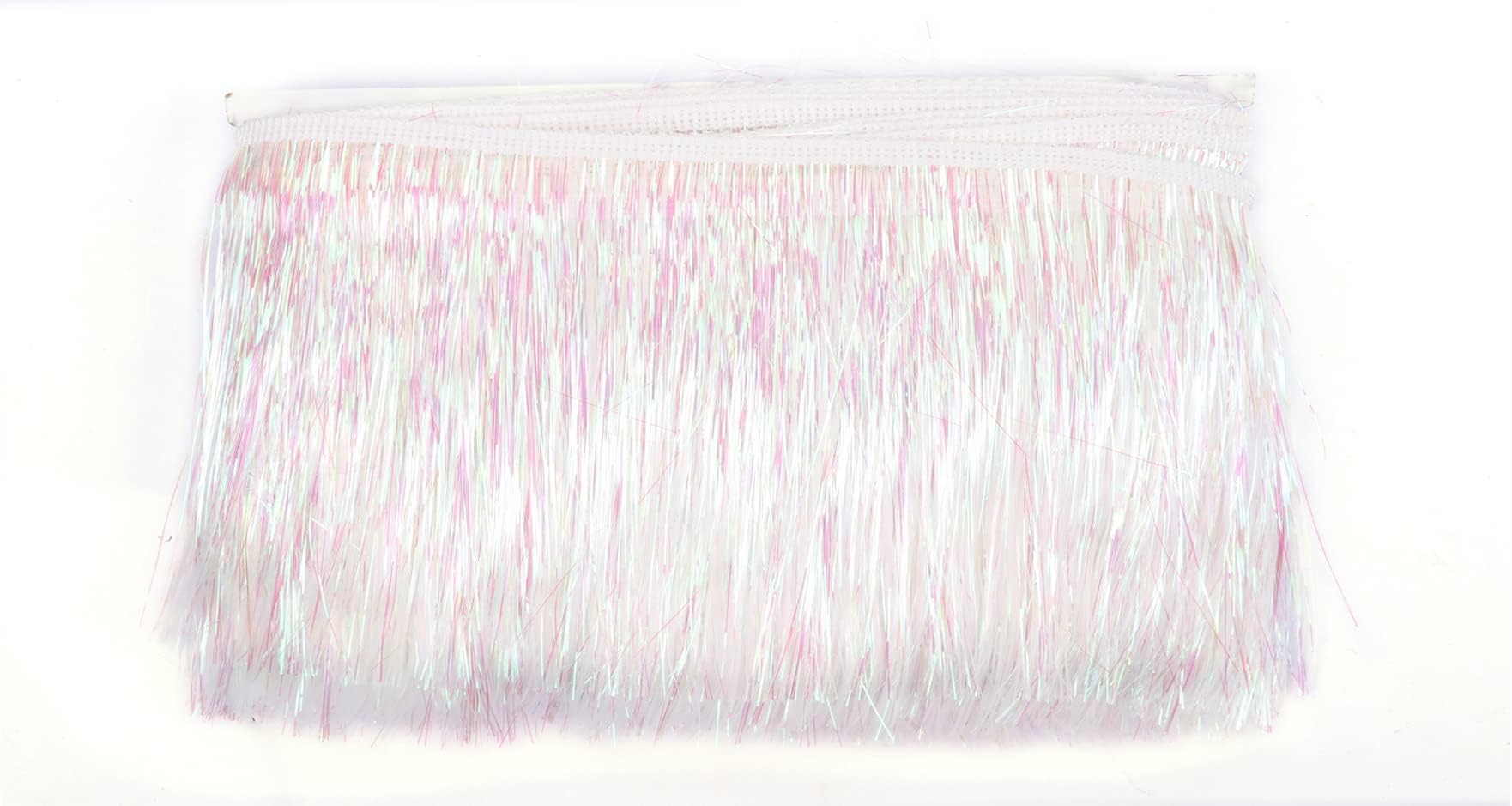 YYCRAFT 4" Wide Tinsel Fringe Tinsel Trim Tinsel Garland Dance Costume Fringe Trimming Shiny foil Effect Party Decor (10 Yards,Iridescent White)