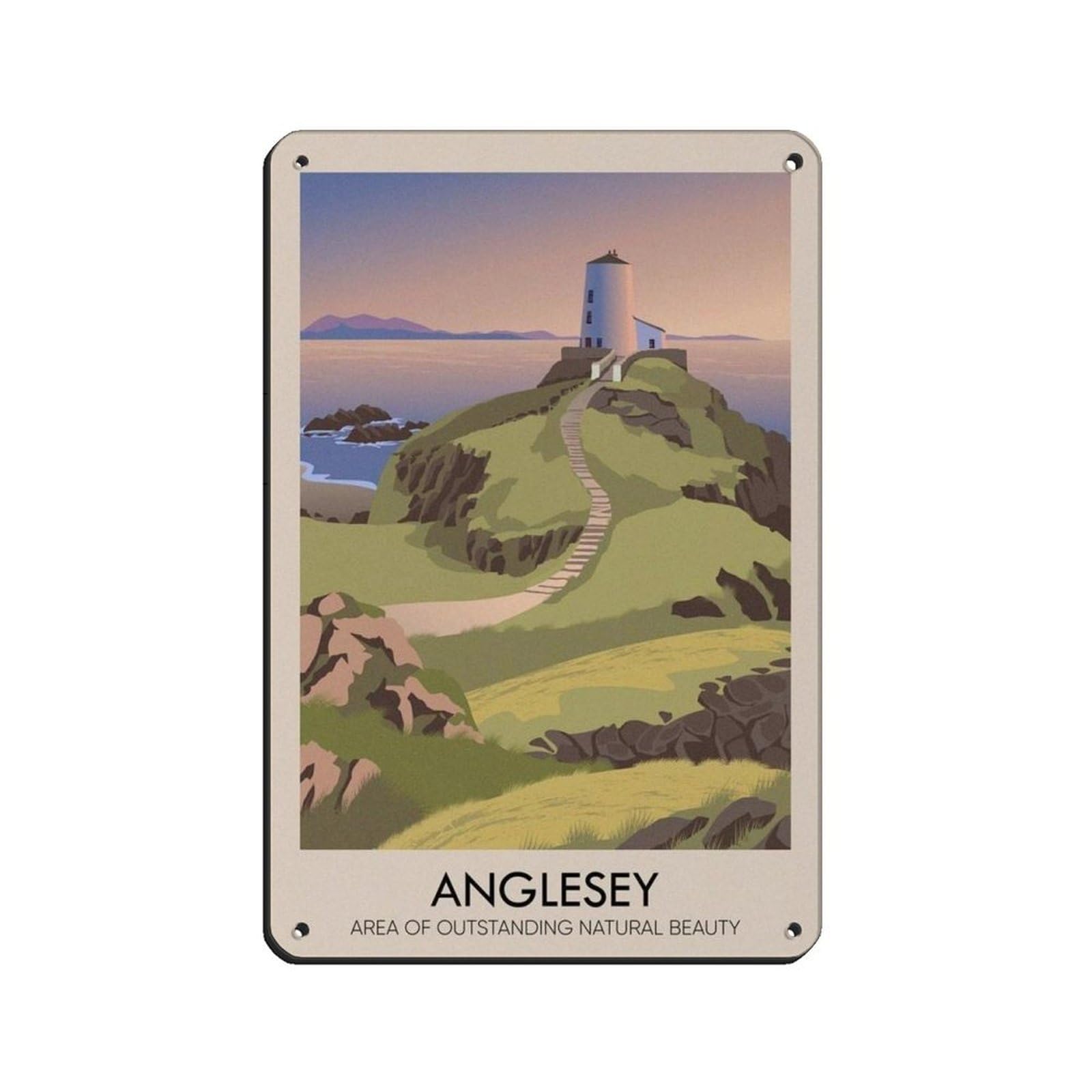 Lxwnze 20L X 30W Cm Anglesey Aonb Travel Poster Tin Sign Vintage Metal Pub Club Cafe Bar Home Wall Art Decoration Poster Retro 8X12inch(20X30cm)