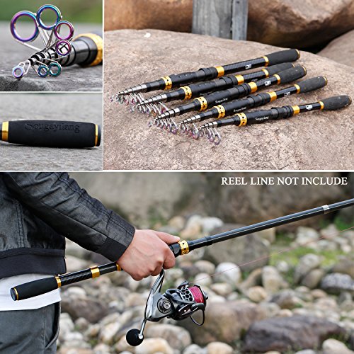Image of Sougayilang Telescopic Fishing Rod - 24 Ton Carbon Fiber Ultralight Fishing Pole with CNC Reel Seat, Portable Retractable Handle, Stainless Steel Guides for Bass Salmon Trout Fishing