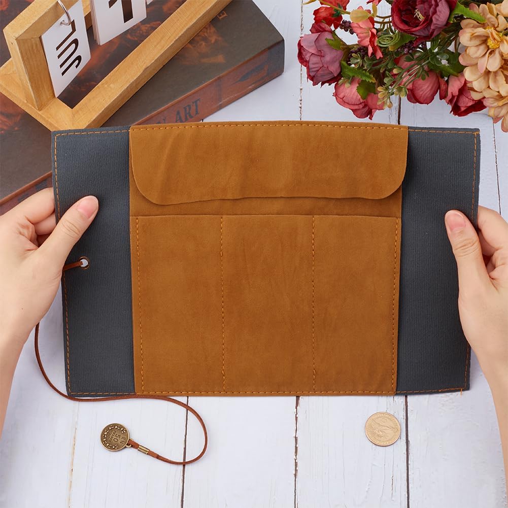 GORGECRAFT Canvas PU Leather Pencil Bag Strap Vintage Treasure Map Compass Pattern Pen Case Holder Cover Rollup Retro Pen Bag Wrap Roll up Portable Stationery Pouch with Alloy Charming Sandy Brown - Image 3