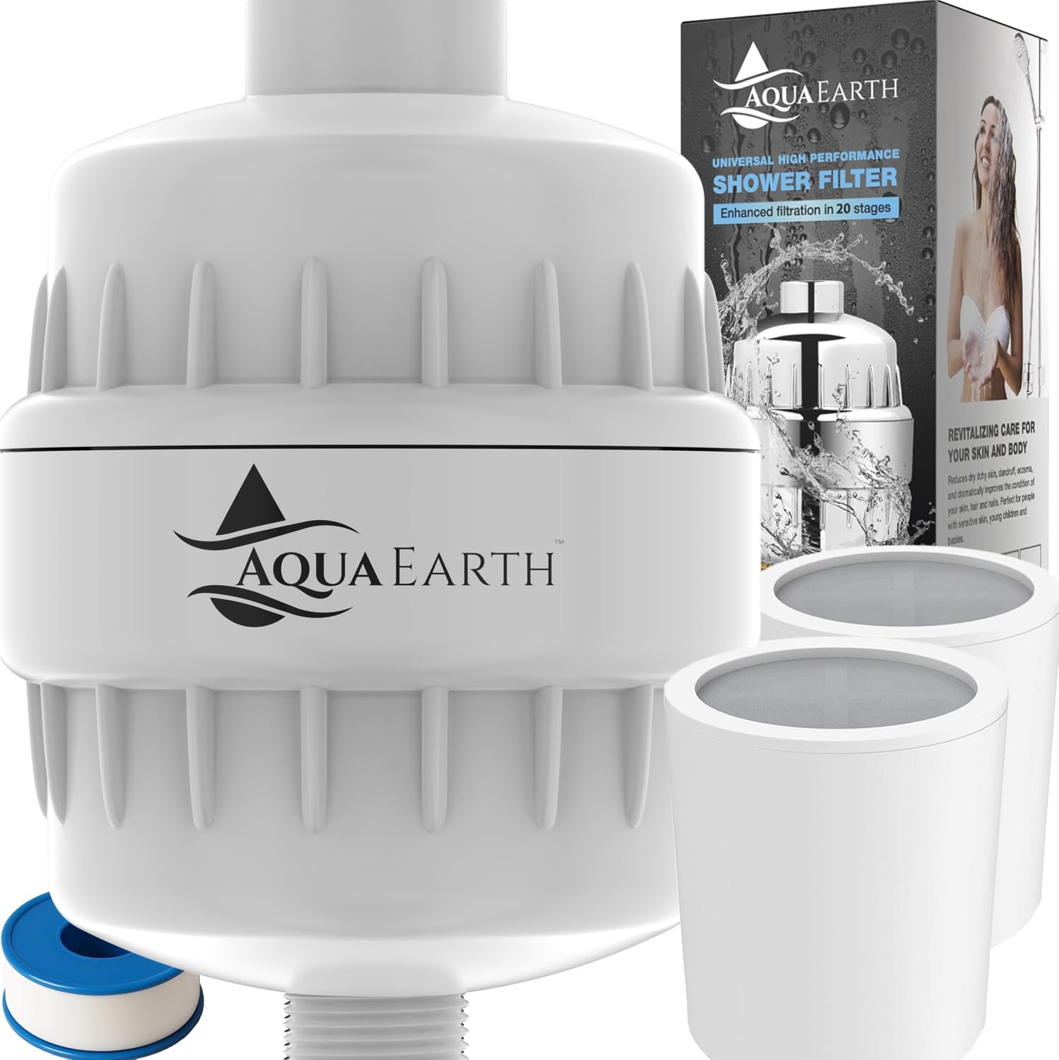 Shower Head Filter For Hard Water 20 Stages to Remove Chlorine Fluoride Water Softener Coconut Shell Activated Carbon Reduces Dry Itchy Skin Heavy Metals Other Sediments Vitamin C Aqua Earth