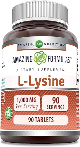 Amazing Formulas L-Lisina 1000 mg Aminoácidos Suplemento | Sin OMG | Sin gluten | Fabricado en Estados Unidos (90 unidades)