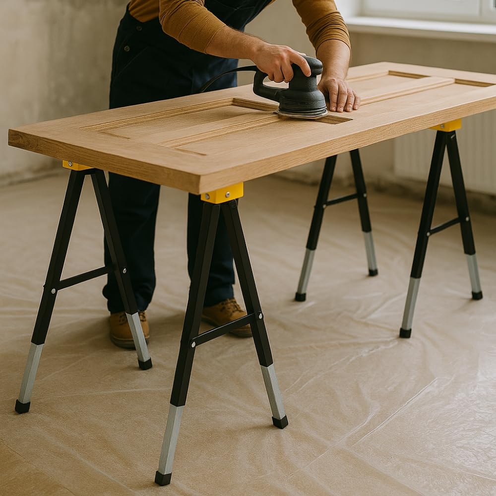 Lot de 2 Tréteaux Réglables Télescopiques en Métal - Hauteur Ajustable de 64 à 91 cm, Charge 150 kg - Tréteaux Pliables avec Surface Antidérapante - Travaux Escaliers, Bricolage