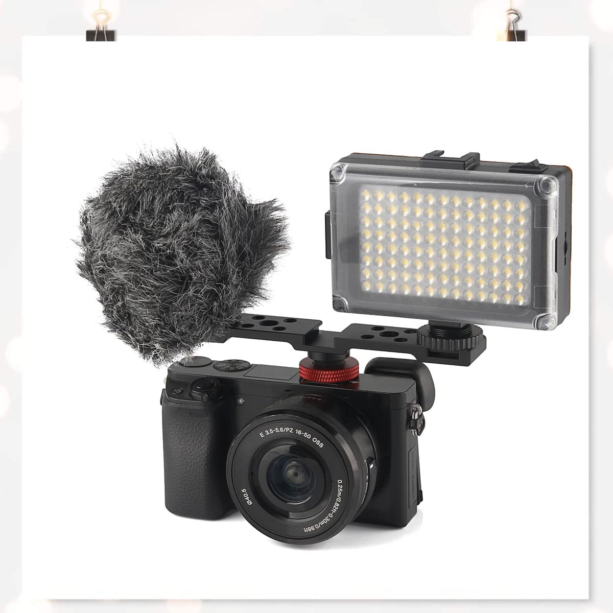 Flash Bracket Fixation Support Sabot - Double Rail Barre D'extension en Alliage Aluminium avec Trous Vis 1/4" 3/8" pour Lumière Led Trépied Light Microphone Monopode Dslr Reflex , Noir