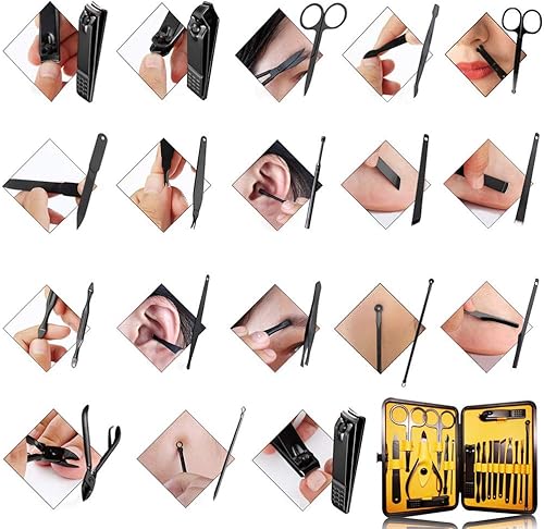 Miniatura 5 de Kit de cortaúñas de manicura y pedicura 18 en 1 cortador de acero inoxidable de alta precisión tijeras afiladas para hombres y mujeres tijeras