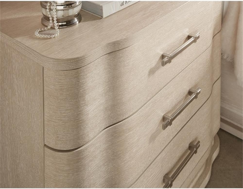 BOWERY HILL Contemporary Chic Wood Nightstand, Natural Sandstone Finish, 3 Self-Closing Drawers with Metal Accents, USB Charging Ports, Modern Bedroom Side Table
