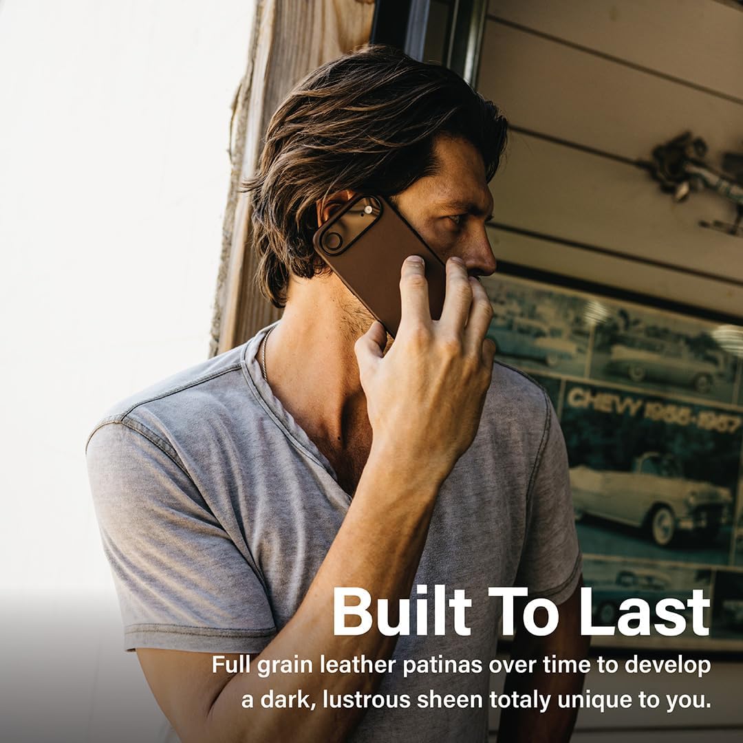 KORDIZ Impact Leather Case for iPhone 17 Air – Full-Grain Leather MagSafe Case with Camera Control Button – 360° Shockproof Bumper – Rugged Patina-Ready Protection – Slim Grip Cover (Dark Brown)