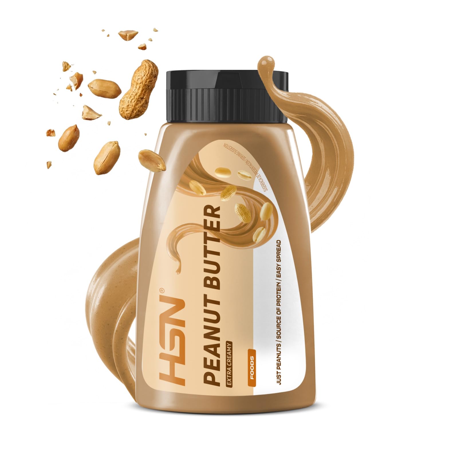 HSN Crema de Cacahuete 100% Natural | Textura Fluida Extra Cremosa con Dosificador | 180g | Sin Aceite de Palma, Sal ni Azúcares Añadidos | Vegano, No-​GMO