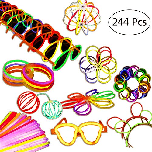 Aookey Lot de 100 Bâtons Lumineux Fluorescents, Glowsticks, Kit Complet Incluant Collier Lumineux, Boules de Fleurs, Verres Lumineux, Triple Bracelets et Pince à Cheveux