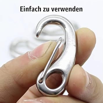Pack of 6 Snap Hooks 304 Stainless Steel Carabiner Hooks Climbing Clips 50 mm Carabiner Clips 100 kg Load Capacity for Camping Climbing Hiking Outdoor
