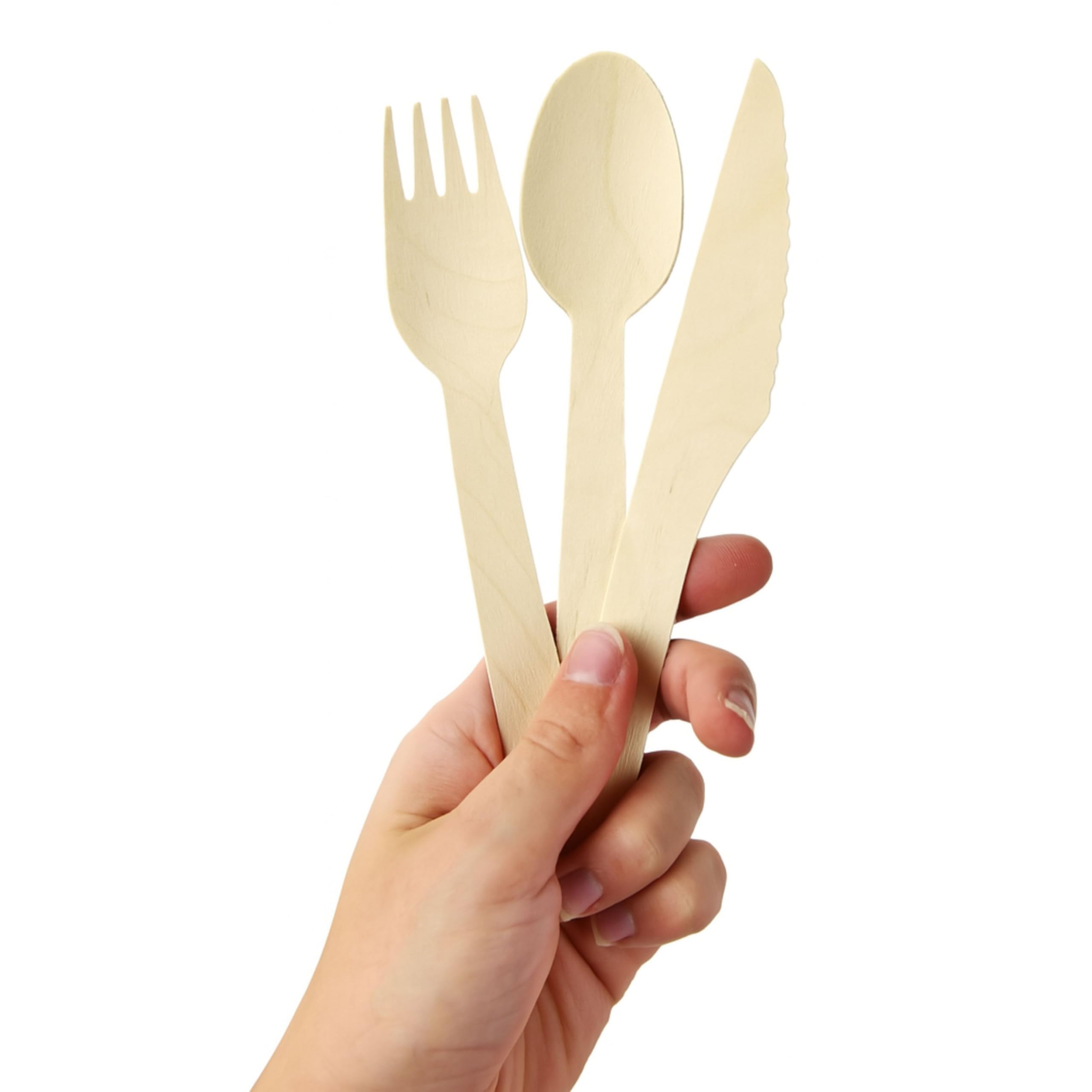 100 Set Posate Monouso Imbustate Singolarmente - Forchette, Coltelli e Cucchiai in Legno di Betulla - Biodegradabili e Compostabili - Per Feste, Eventi, Catering, Ristorazione, Uso Domestico