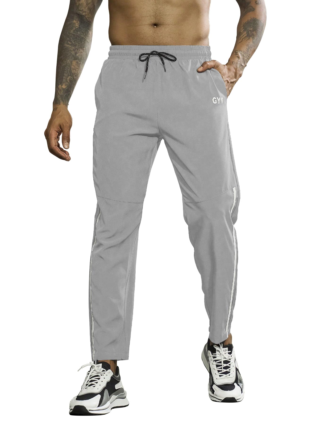 AVANOVA Men's Black Track Sports Pants – Slim Fit Drawstring Waist Running Trousers with Contrast Side Stripes, Sweat-Wicking Lightweight Workout Joggers for Gym & Outdoor (Track 41)-picture-55