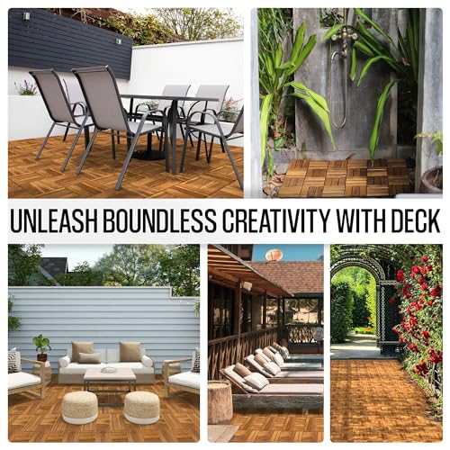 Image of Pack of 10 Deck Tiles - 12 inchx12 inch Interlocking Natural Solid Acacia Wood for Outdoor & Indoor, Patio Garden, Balcony, Poolside - Golden Teak Color