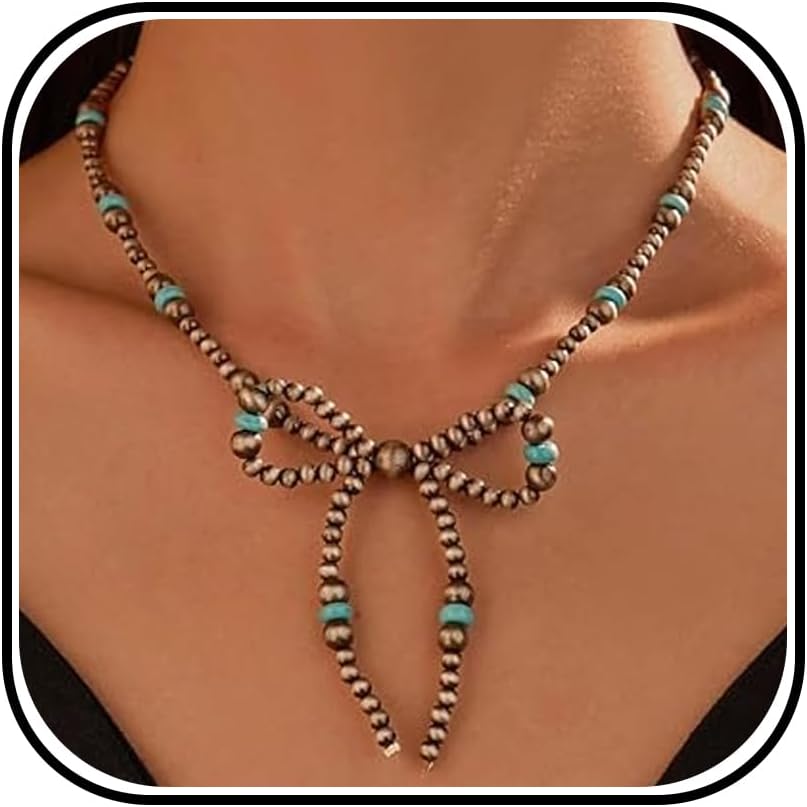 Navajo Pearl Necklaces For Women,Western Necklaces Turquoise Cowgirl Statement Necklaces Trendy Dainty Beaded Necklace Thanksgiving Western Jewelry Gifts