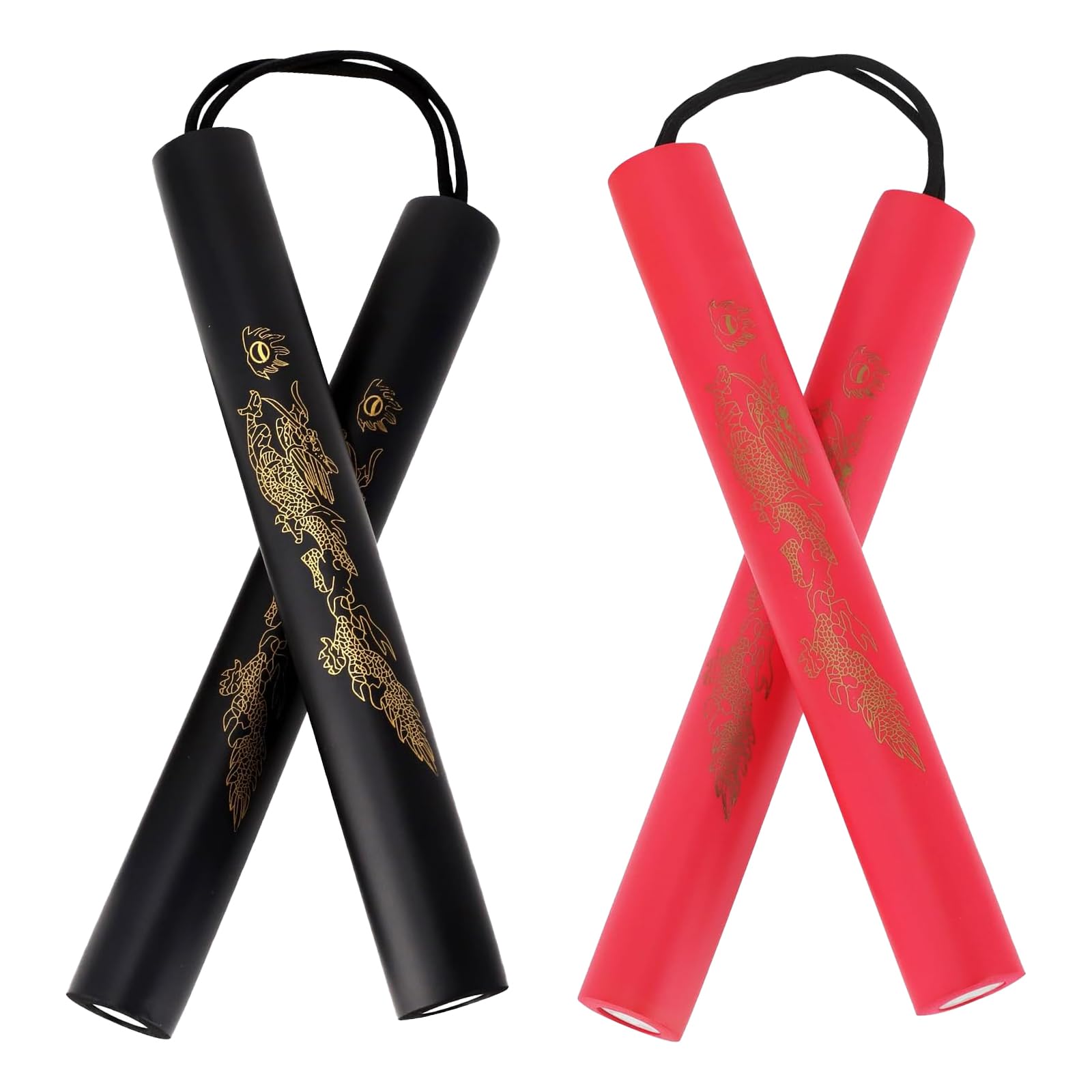 ZDNT 2 Pairs Foam Nunchucks,Safety Practice Nunchaku with Rope,Martial Arts Nunchucks,Foam Training Nunchucks Portable Training Nunchuck Foam Martial Arts Nunchucks for Beginners (Black+Red)