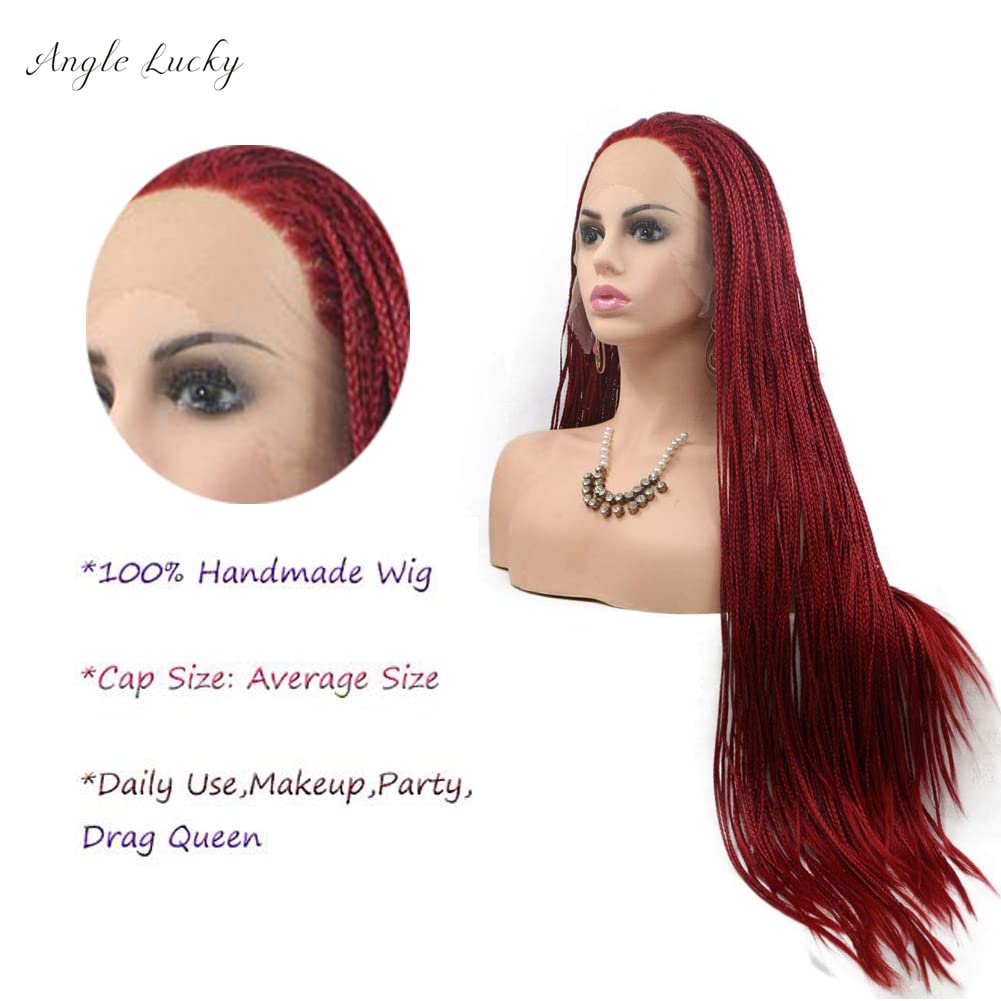 Kalisa Red Braided Wig for Black Women Synthetic Burgundy Red Micro Braids Wig Heat Resistant Fiber Pre Plucked Box Braided Wigs Party Makeup Cosplay 26 Inch