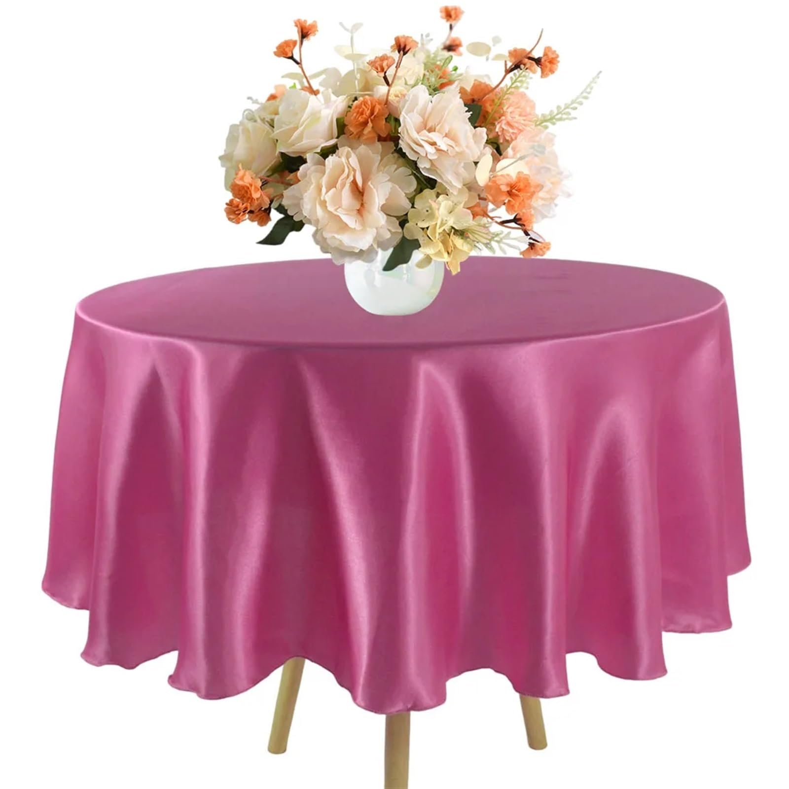 BTRYLDCFA Round Tablecloth Round Satin Tablecloth 57/90/120inch Wedding Party Decoration Table Cover Restaurant Birthday Home Table Cloth(Rose,Round 180cm-71inch)