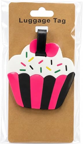 Silicone Cupcake Luggage Tag for Women, Cute Pink & Black Travel Bag Tag