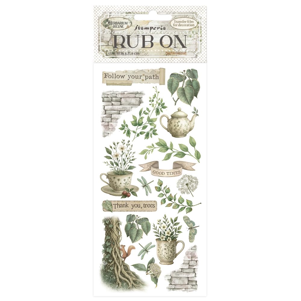 Stamperia - Rub-on for Scrapbooks, Albums, Cards, Bullet Journals and More, Easily Transfer Images onto Paper and Other Surfaces, Perfect for Crafts and Gifting (Herbarium Silvae, Tea Time)