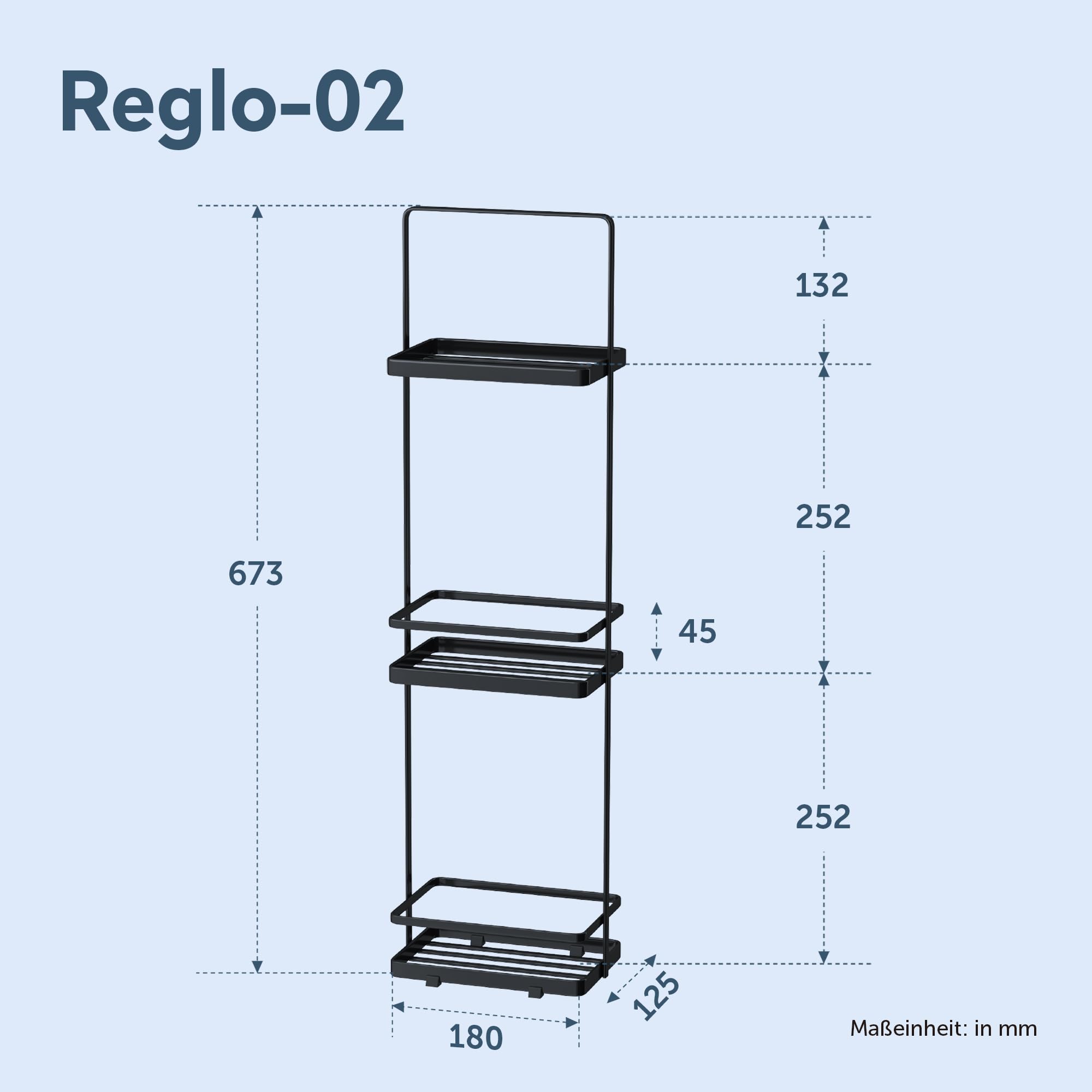 doporro Duschregal stehend, Badregal schmal aus Metall, 3 Ebenen Badezimmerregal freistehend, Duschablage ohne Bohren für Bad, Dusche und WC, Schwarz, Reglo-02