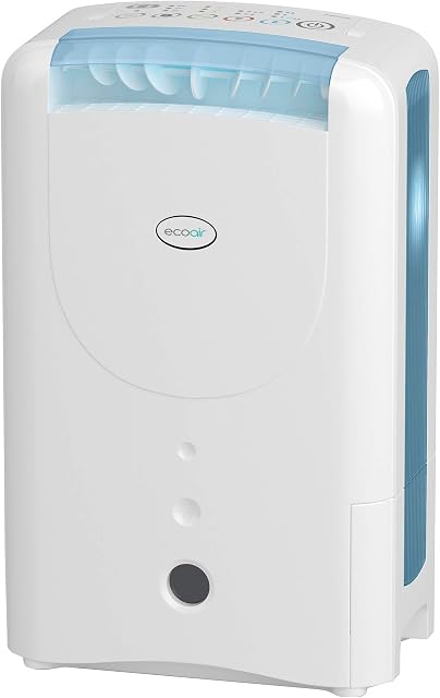 EcoAir DD1 Classic MK6 Blue Desiccant Dehumidifier | Electronic Control | 7.5L/Day | Quiet 34dBA | Ioniser | Silver Filter | Laundry | Timer | 6Kg | Economy Mode | Home Garage Basement Boat