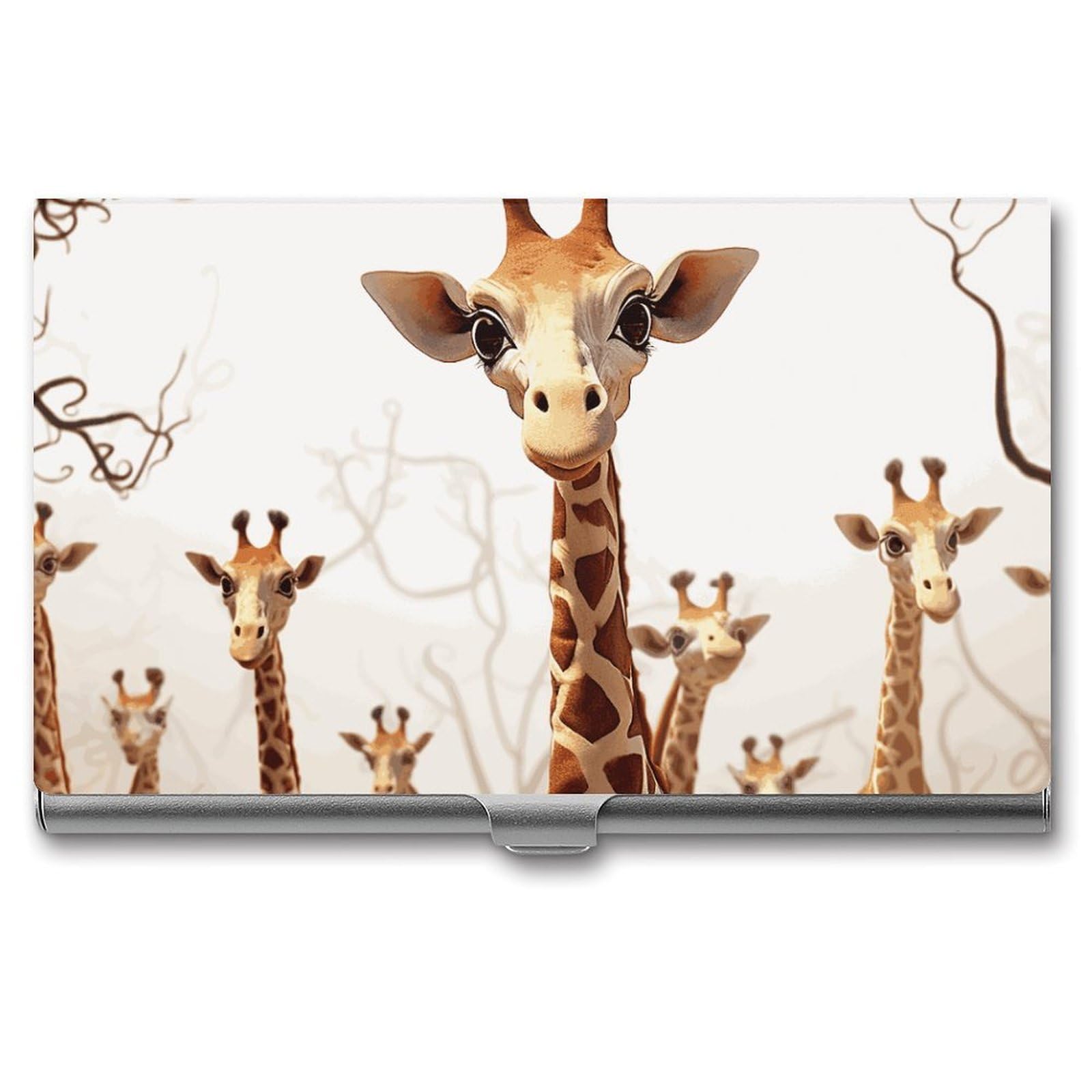 DWVTSLH Cute Cartoon Funny Giraffes Business Card Holder, Slim Portable Metal Business Card Case Pocket Wallet Professional Name Cards Holder for 22-30 Cards, Credit Card ID Case/Holder for Men Women