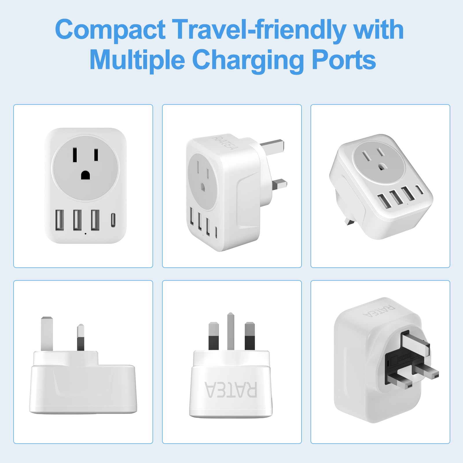 Reiseadapter für Irland Großbritannien, Typ G Netzadapter mit 3 USB-A, 1 USB-C-Ausgangsladegerät für die USA nach Schottland, London, England, Britisch, Irisch,