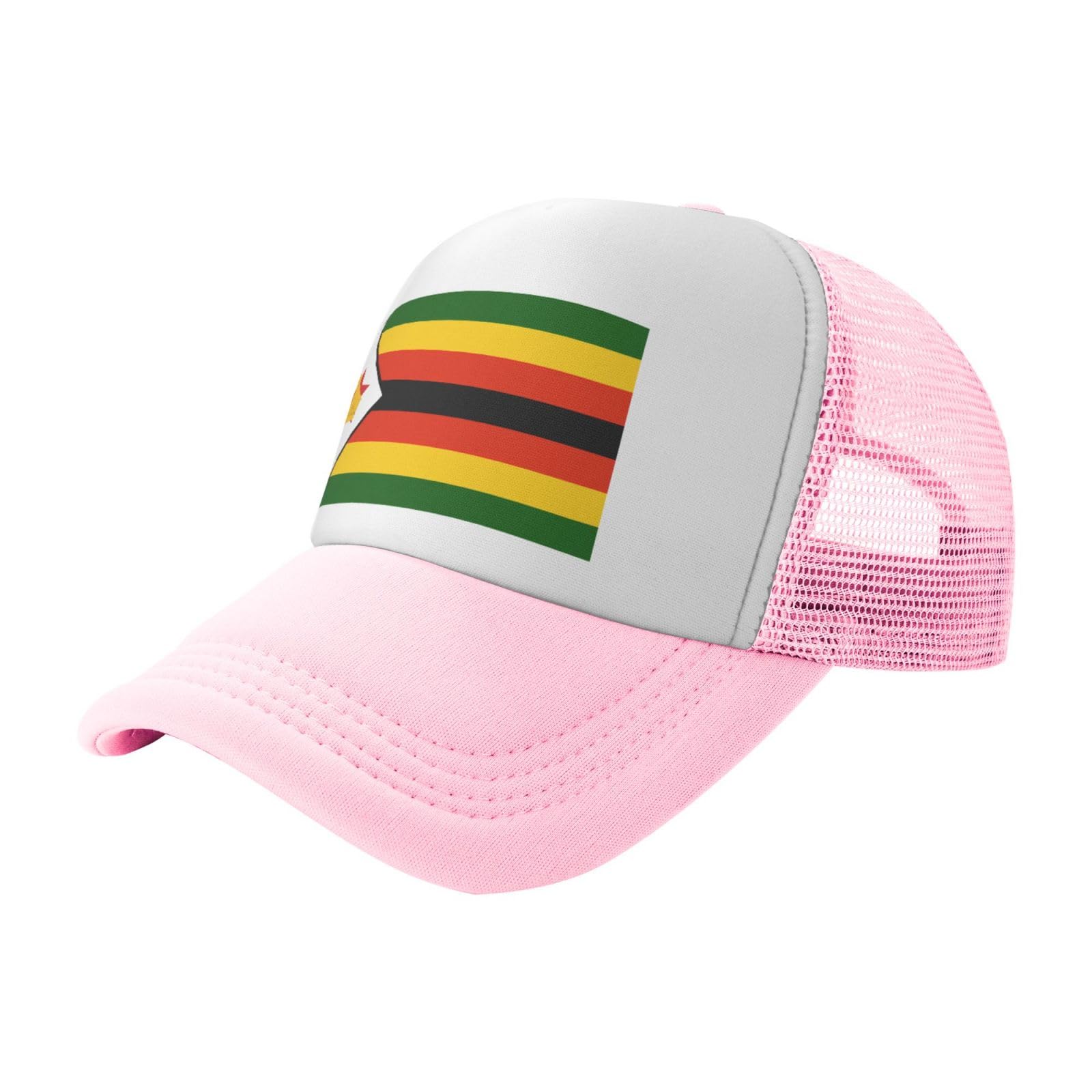 Wbqlsl Unisex Pink Flag Of Zimbabwe Black Fashion Baseball Caps, Mesh Baseball Caps For Adults And Youths, Multiple Colors Available, One Size