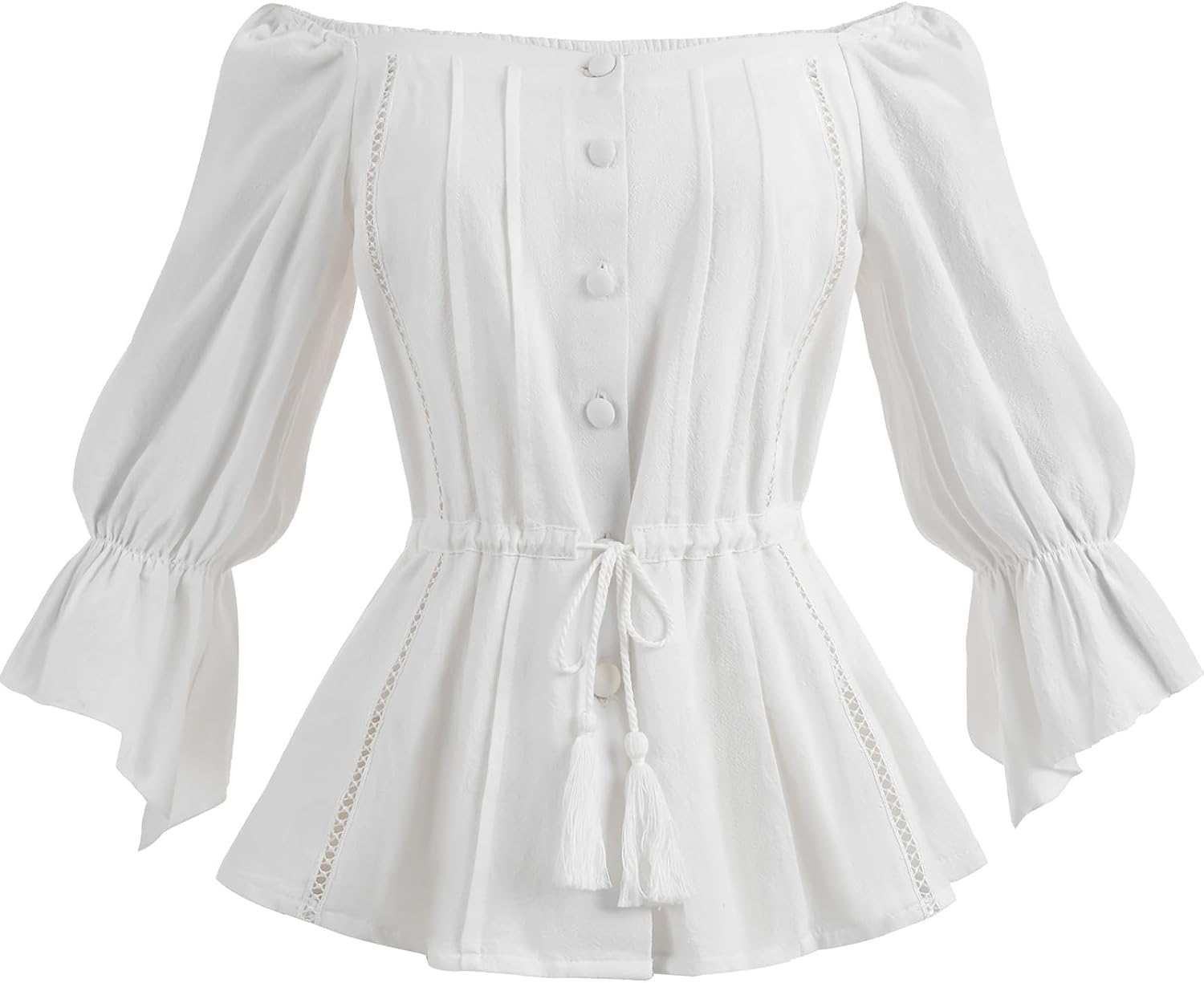 Nuoqi Renaissance Shirt Women Off Shoulder Victorian Blouse Trumpet Sleeve Pirate Top