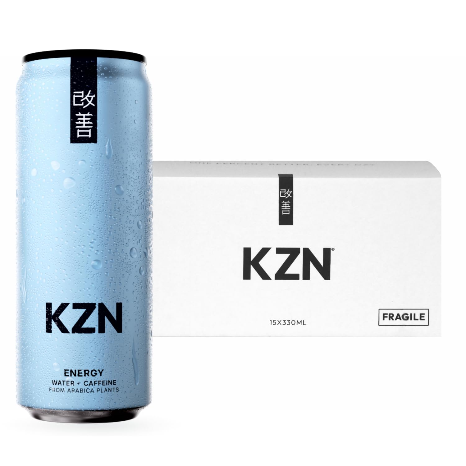 KZN Natural Energy Water (15 Pack) | 330ml Cans with 80mg of Caffeine | Clean Substitute to Coffee, Energy Drinks and Soft Drinks