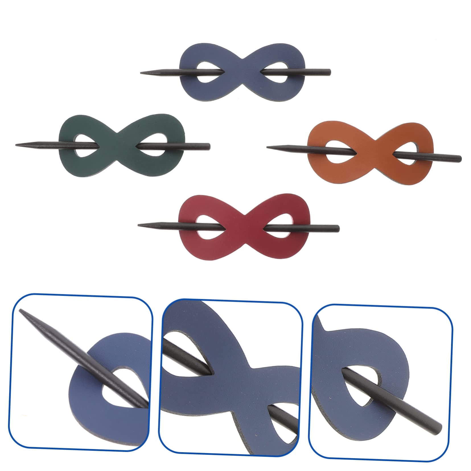 POPETPOP 4pcs Leather Hairpin French Barrette Hair Clips Leather Hair Slide Pin Hair Stick Barrette Oval Shape Wooden Hair Sticks Leather Hair Miss Slider Pu Leather Vintage - Image 2