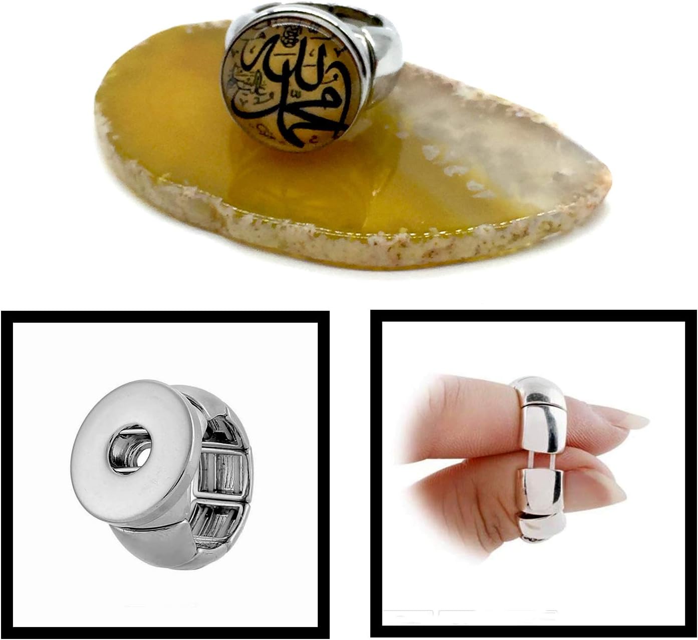 ALBATROSART -Yellow Jade Stone -8mm -33 Beads - Worry Beads with Matching Stretch Ring - Elastic Ring with Replaceable Snap Button -Tesbih-Tasbih-Misbaha-Subha-Sibha-Rosary