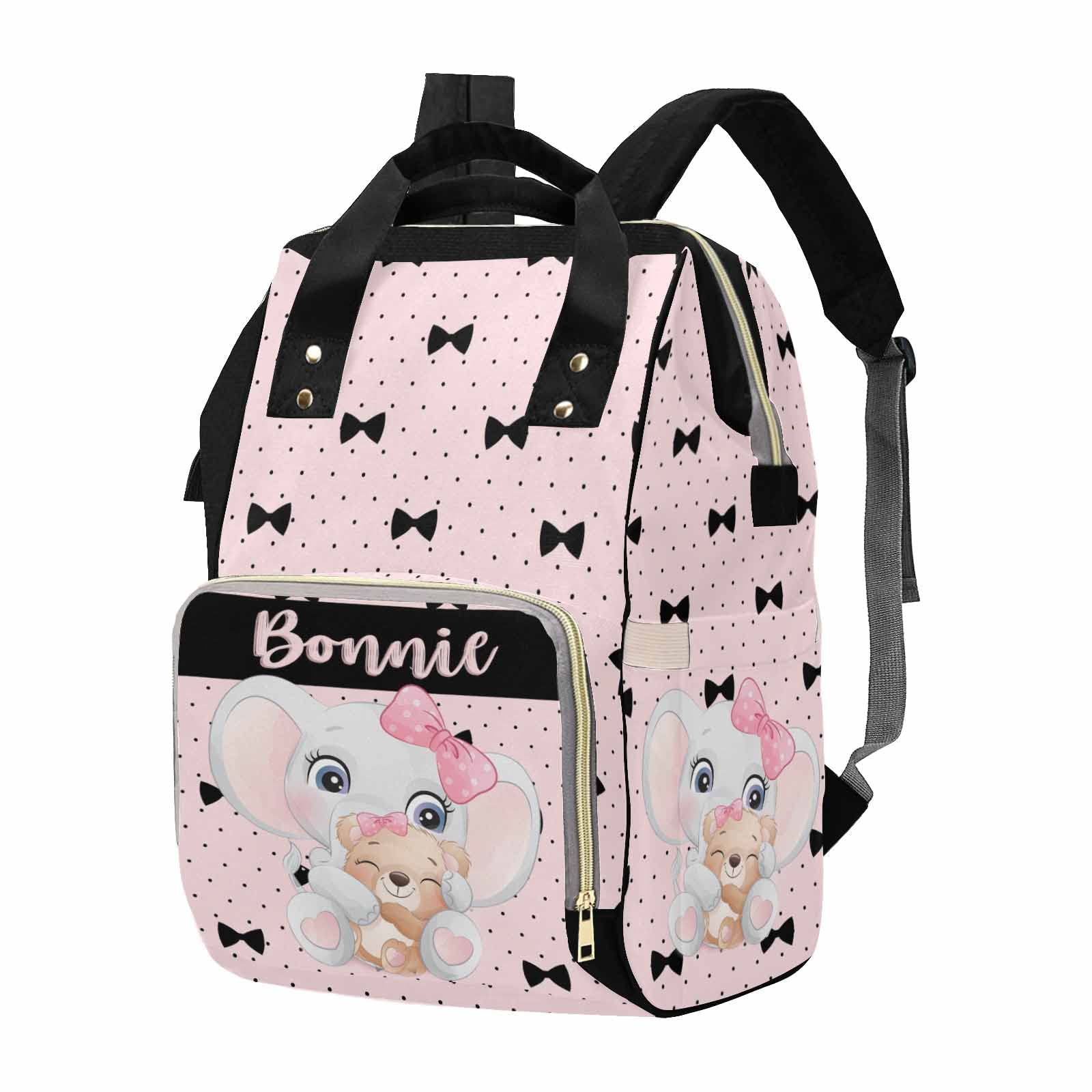 M YESCUSTOM Diaper Bag Personalized Name Mommy Bag Custom Polka Dot and Bow Baby Bag Customized Gift for Newborn Pink
