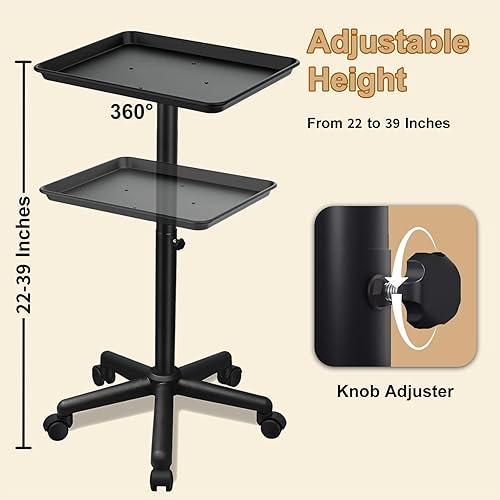 Miniatura 3 de Bandeja de salón, bandeja de salón de aluminio, bandeja de salón con ruedas, bandeja de altura ajustable, ideal como bandeja de tatuaje y bandeja