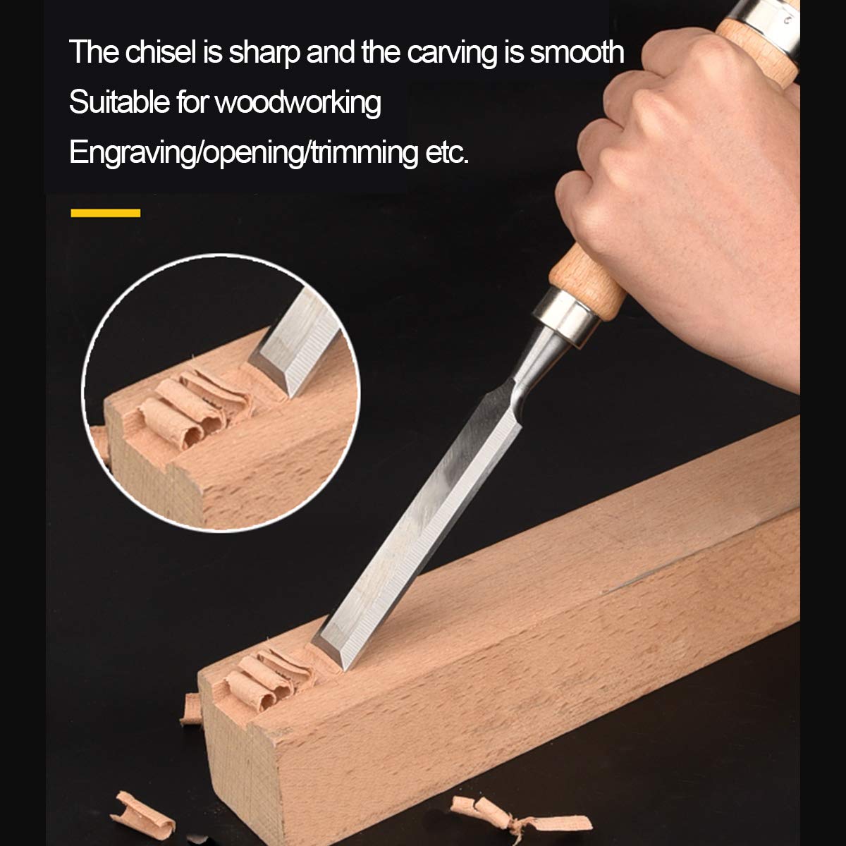 Juego De Cinceles Para Madera, Construcción Cr-V, Mangos De Madera Con Extremo De Martillo Para Carpintería, Tallado, Ancho Del Cabezal De Corte: 8 Mm, 14 Mm, 16 Mm, 18 Mm, 32 Mm, 38 Mm, Juego De 6 P