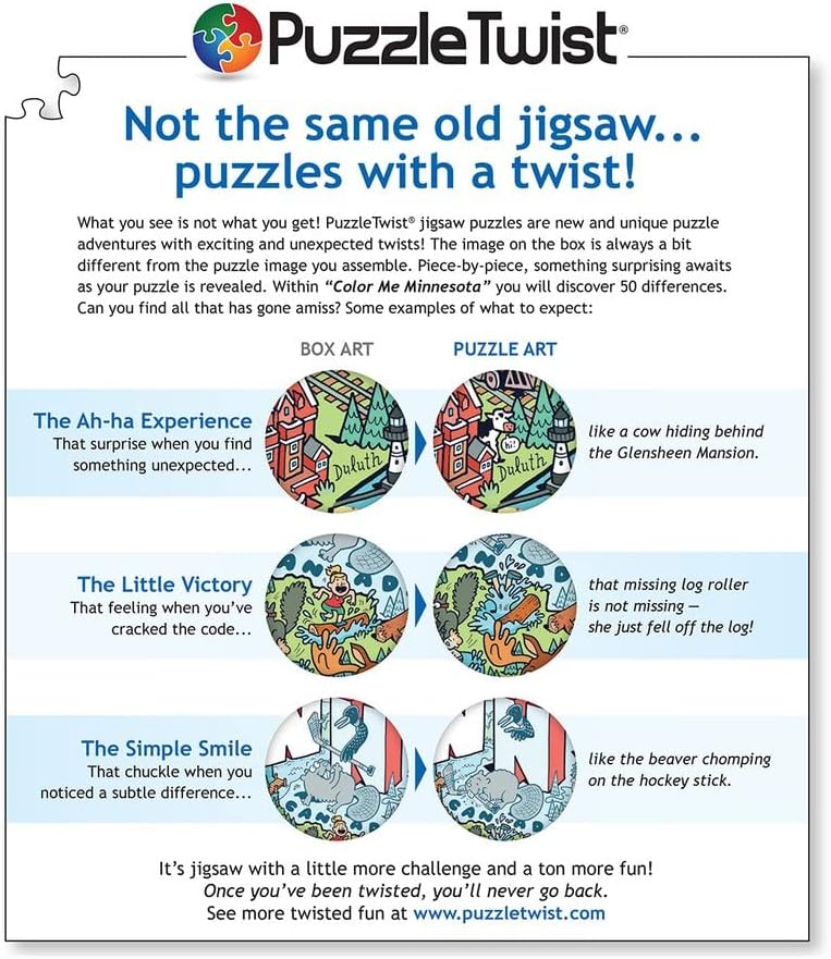 PuzzleTwist Jigsaw Puzzle | Color Me Minnesota | Something's Amiss! Series | 1000 Pieces | State Cartoon Family Pastime