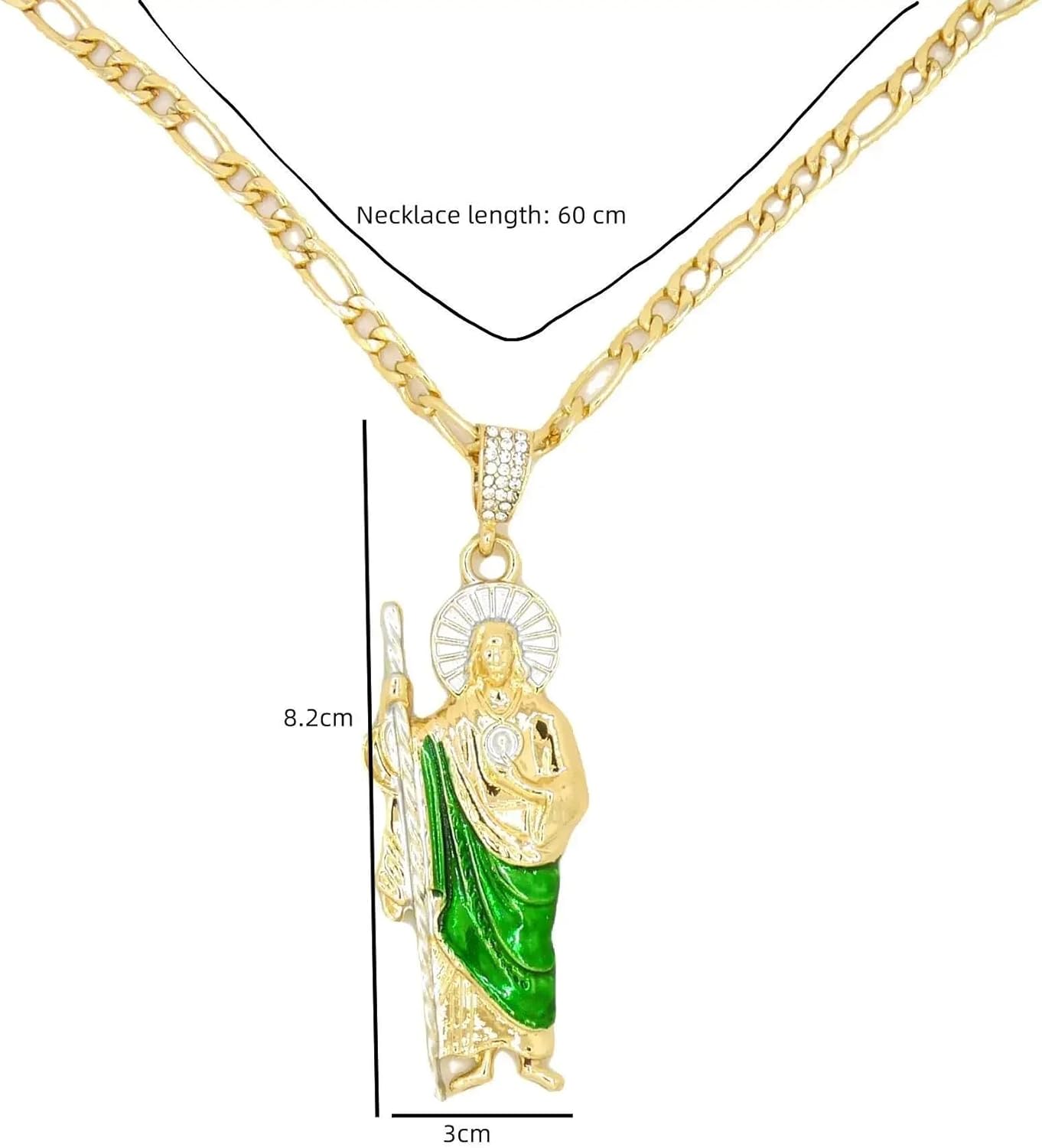 14K Gold Filled San Judas Necklace For Women And Men - Green Saint Jude Pendant Necklace, St Jude Tadeo Medalla Cadena Oro Laminado, Catholic Religious Christian Jewelry - Image 4