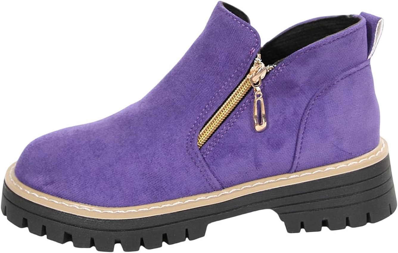 Females All-Match Versatile Round Toe Side Zipper Large Size Boots Autumn Winter Comfortable Height Increase Thick Sole Classic Material Short Boots for Outdoor Wear