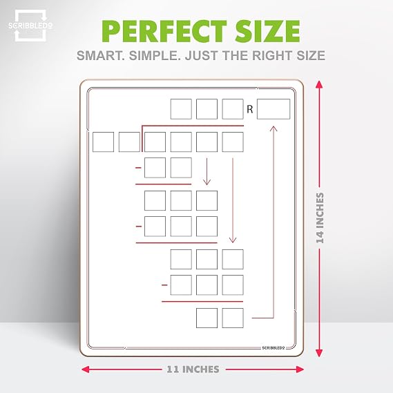 Scribbledo Long Division Dry Erase Board, 11 x 14 Double Sided Grades 3-5