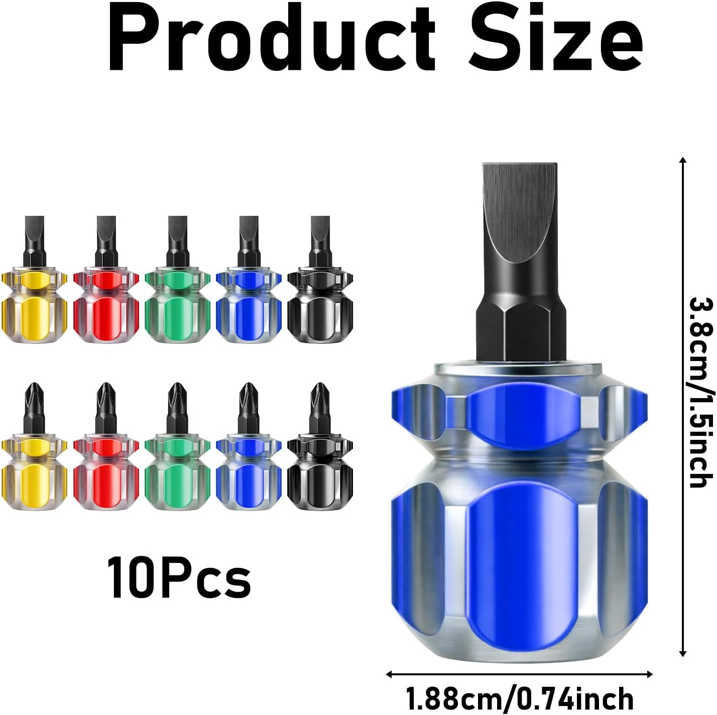 10Pcs Stubby Screwdriver Set, Mini Short Screwdriver Sewing Machine Screwdrivers with Flat Head and Phillips Head Short Small Screwdrivers Tool Kit for DIY Repairing Sewing Projects (5 Colors) image 2