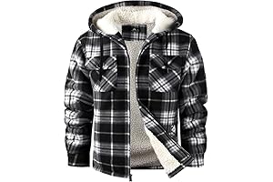 Tacvasen Men's Flannel Hooded Quilted Sherpa-Lined Shirt Jacket