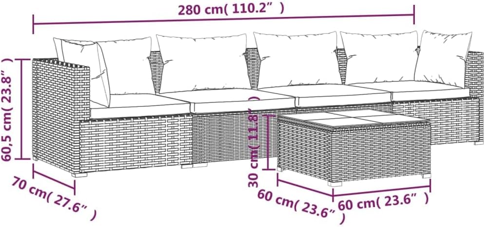 vidaXL Brown Patio Furniture - Red Cushion - 4 Seats with Table