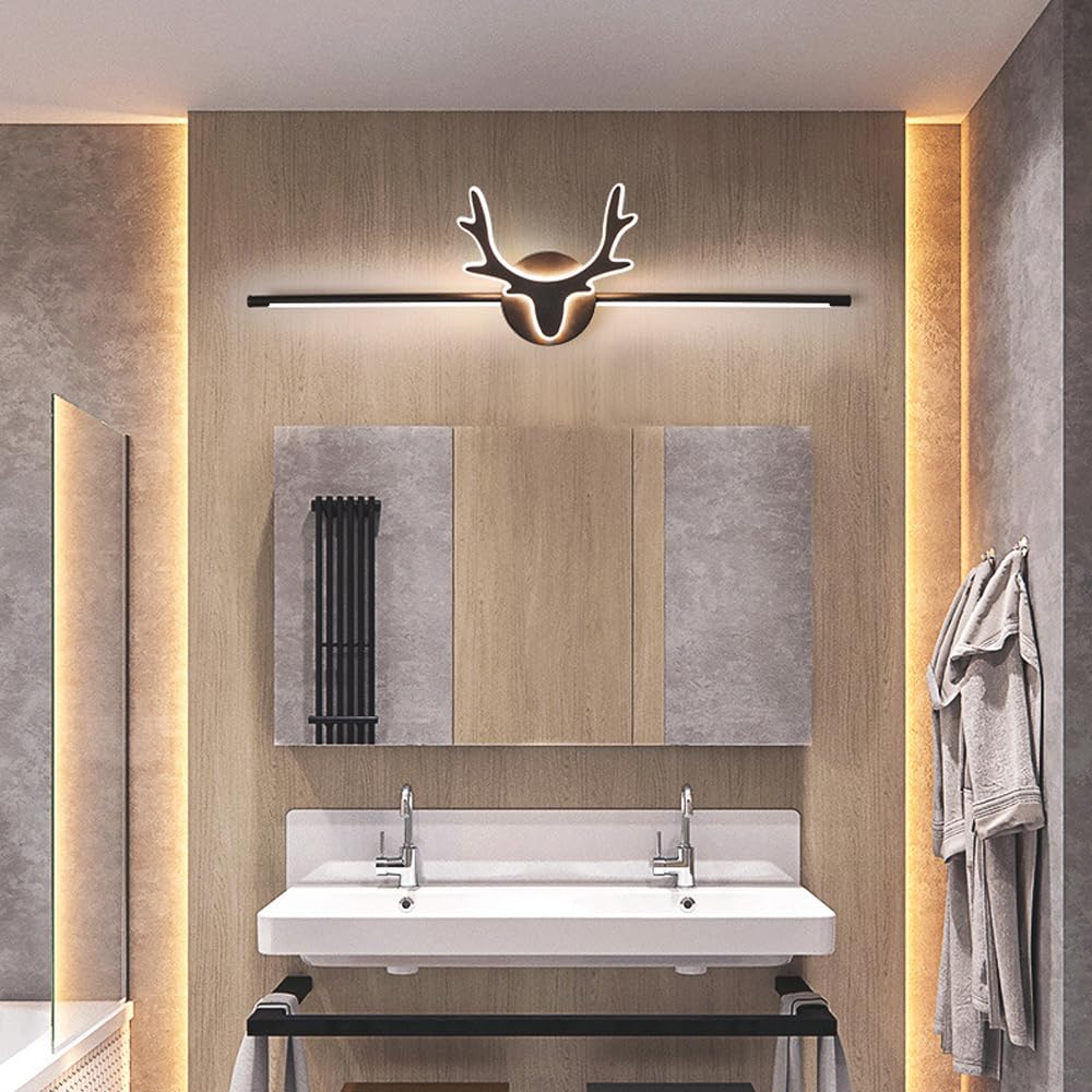 Mengjay Applique da Parete Interno Moderno,Lampada da Specchio LED Bagno 3000K/4000K/6000K,Lampada da Parete Corna di Cervo Decorative Illuminazione a Parete per Camera da Letto Soggiorno (60cm)