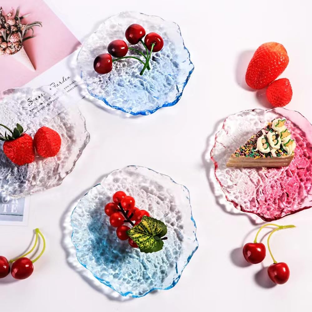 Amazon.com | Crystal Glass Dessert Plates, Pink & Blue Clear