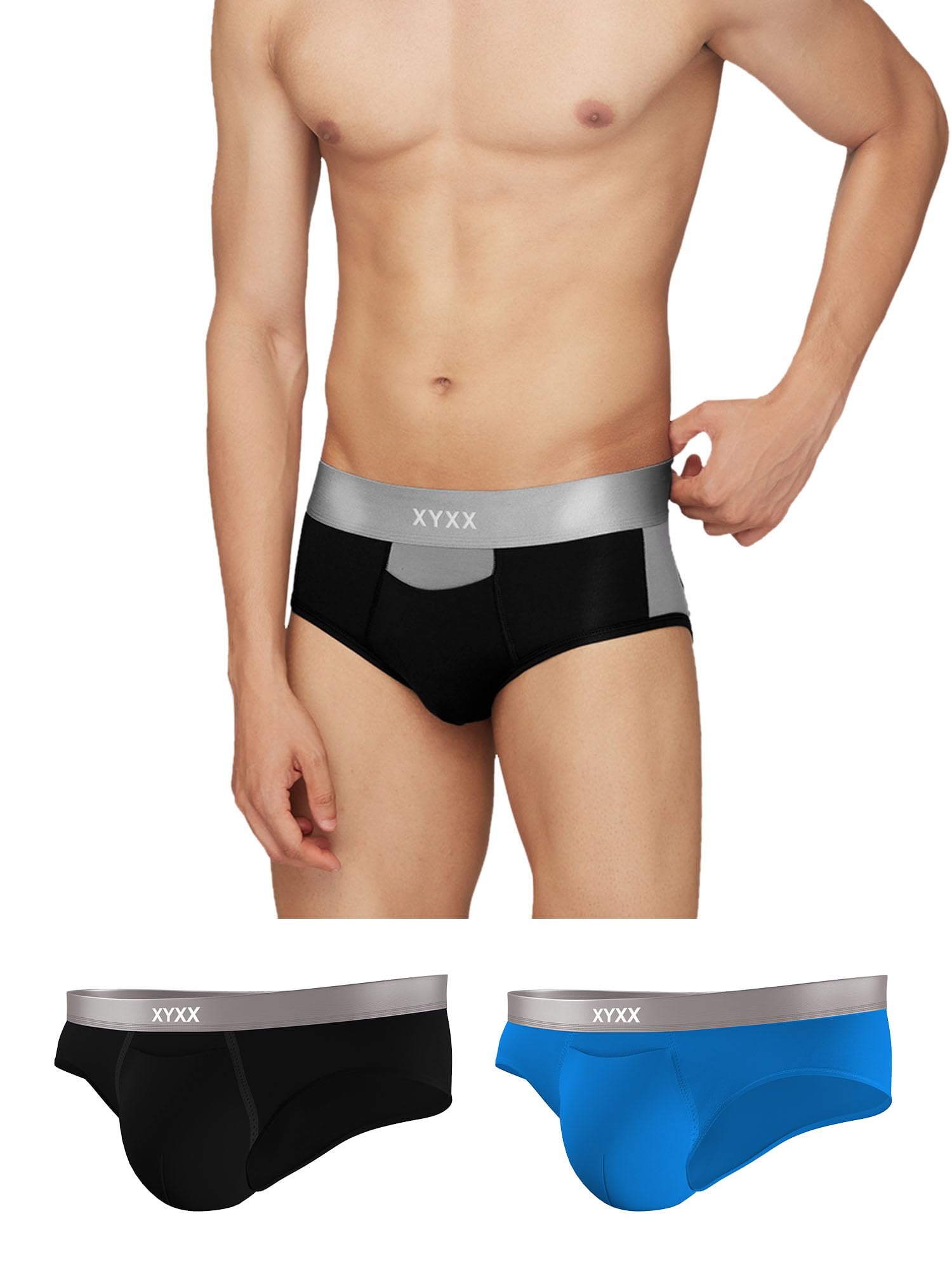Men's Underwear Illuminati IntelliSoft Antimicrobial Micro Modal Brief Pack of 3 (Black; Brilliant Blue ; Black & Steel Grey ; L)-image-18