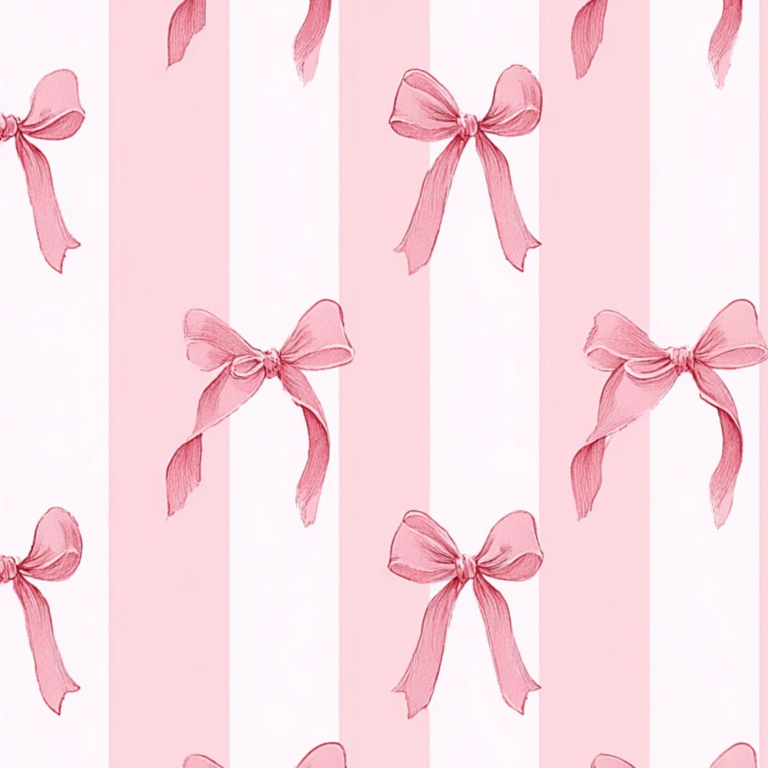 Self Adhesive Feature Removable Coquette aesthetic seamless pink ribbon bow striped white pink Trendy Peel and Stick Vinyl Wallpaper Roll, Sticky Lining Paper for Bedroom, Living Room, Kitchen Walls