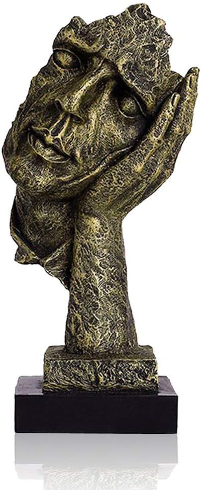 Lependor Abstract and Creative Desk Decorations The Thinker Statue, Hand & Face Statues and Sculptures for Home Living Room Decor - No See Gold